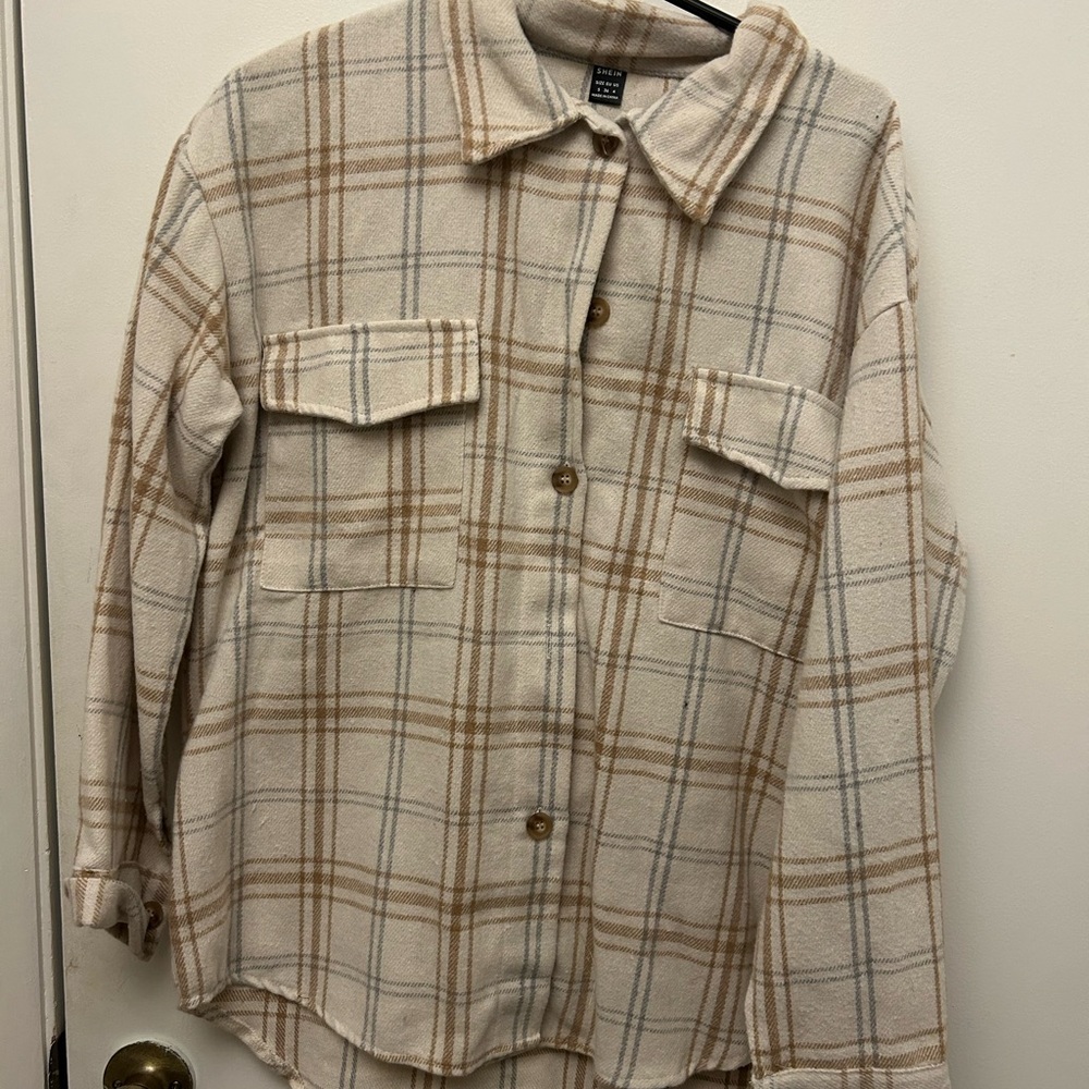 SHEIN Beige and Brown Plaid Shirt